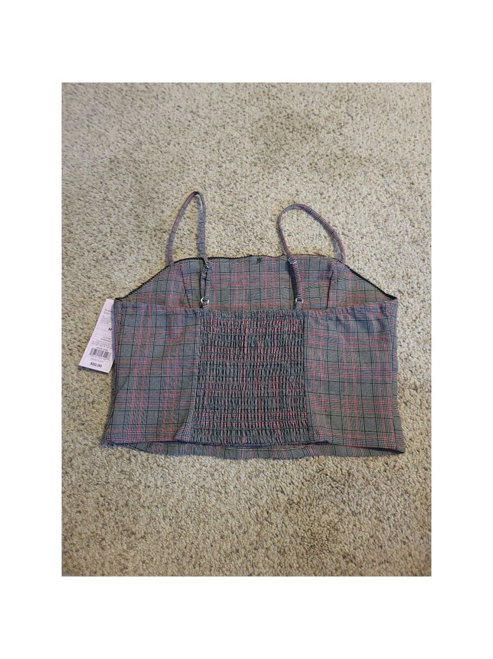 Wild Fable Gray Plaid Smocked Top M - Picture 6 of 7